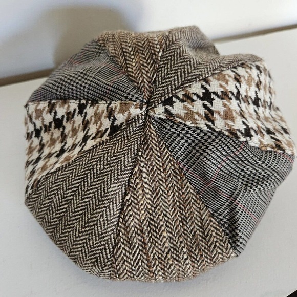 Vtg Cappelli Womens Wool Blend Newsboy Hat Houndstooth Chevron Acadamia - Picture 5 of 10